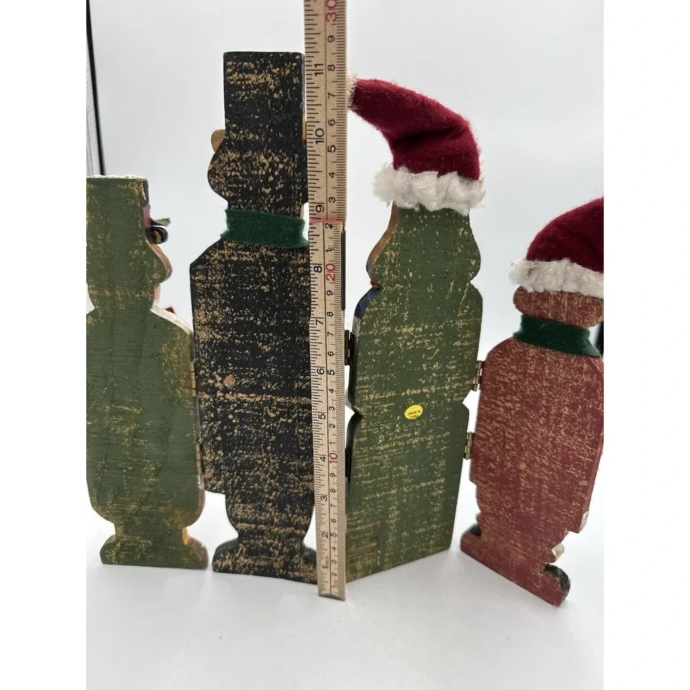 Vintage Wooden Christmas Carolers Hand-Painted Hinged Screen Rustic Victorian